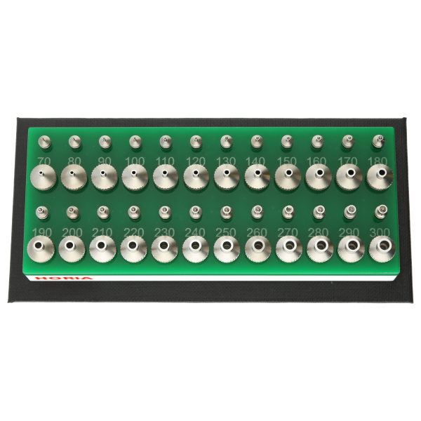 Vollständiges Assortiment bestehend aus 24 Federdorneinsätze Ø 4.00 mm und 24 passende Untersätze (Ref. AS 04-04)